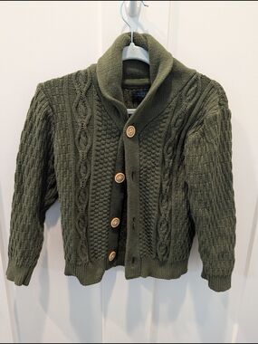 Olive Green Cable Knit Shawl Collar Sweater